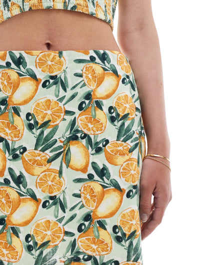 Abercrombie & Fitch co-ord linen blend skort in lemon print