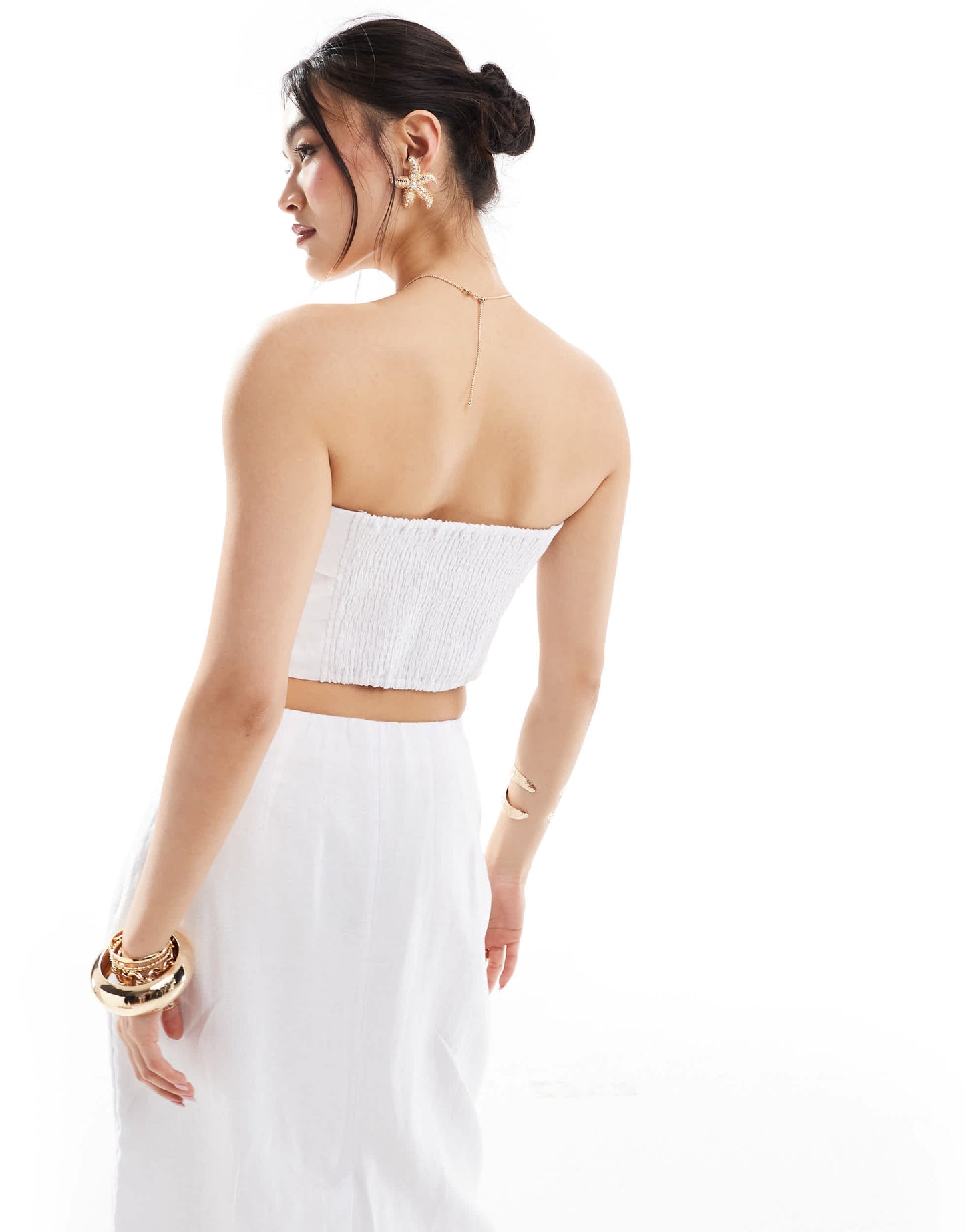 Abercrombie & Fitch co-ord linen scallop edged top in white