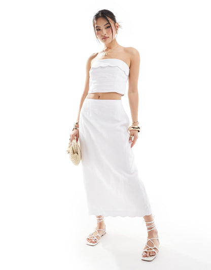 Abercrombie & Fitch co-ord linen scallop edged top in white