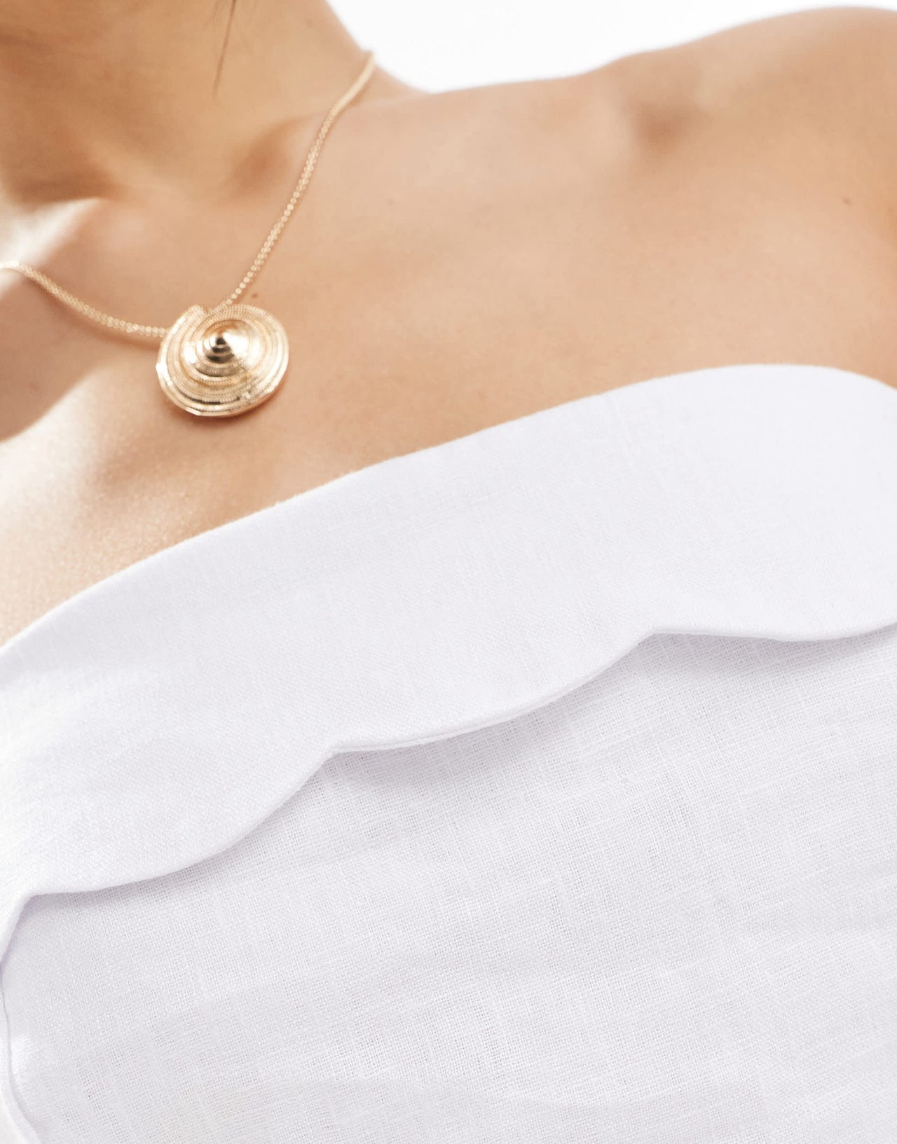 Abercrombie & Fitch co-ord linen scallop edged top in white