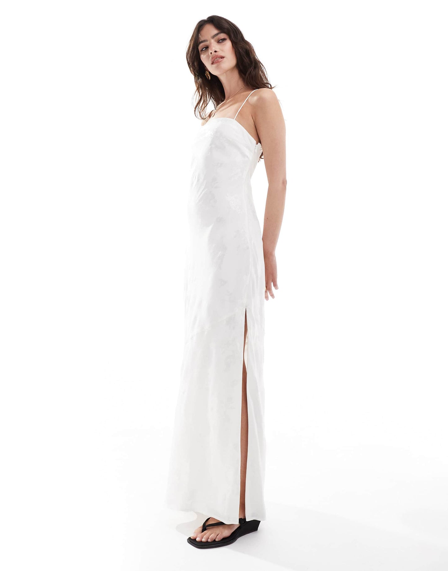 Abercrombie & Fitch satin maxi dress with jaquard print in white