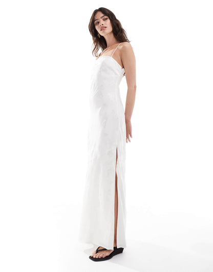 Abercrombie & Fitch satin maxi dress with jaquard print in white