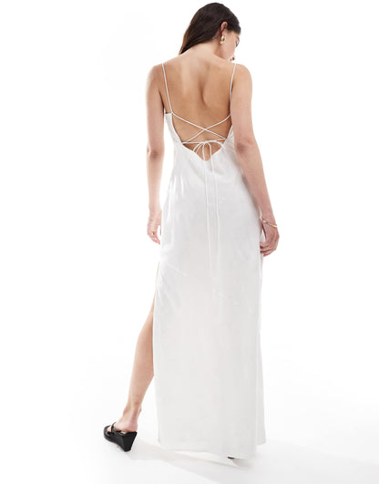 Abercrombie & Fitch satin maxi dress with jaquard print in white