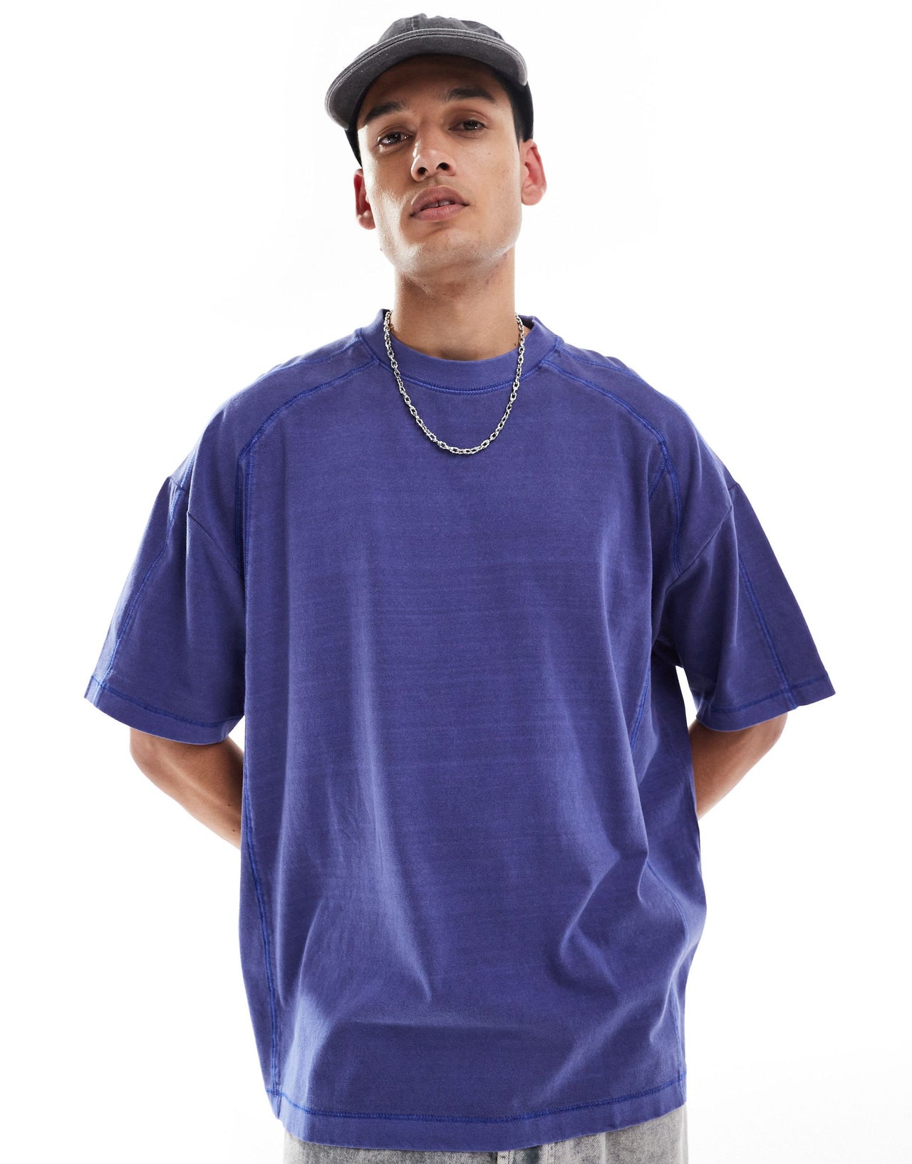 ASOS DESIGN oversized  t-shirt with cover stitch detailing in blue