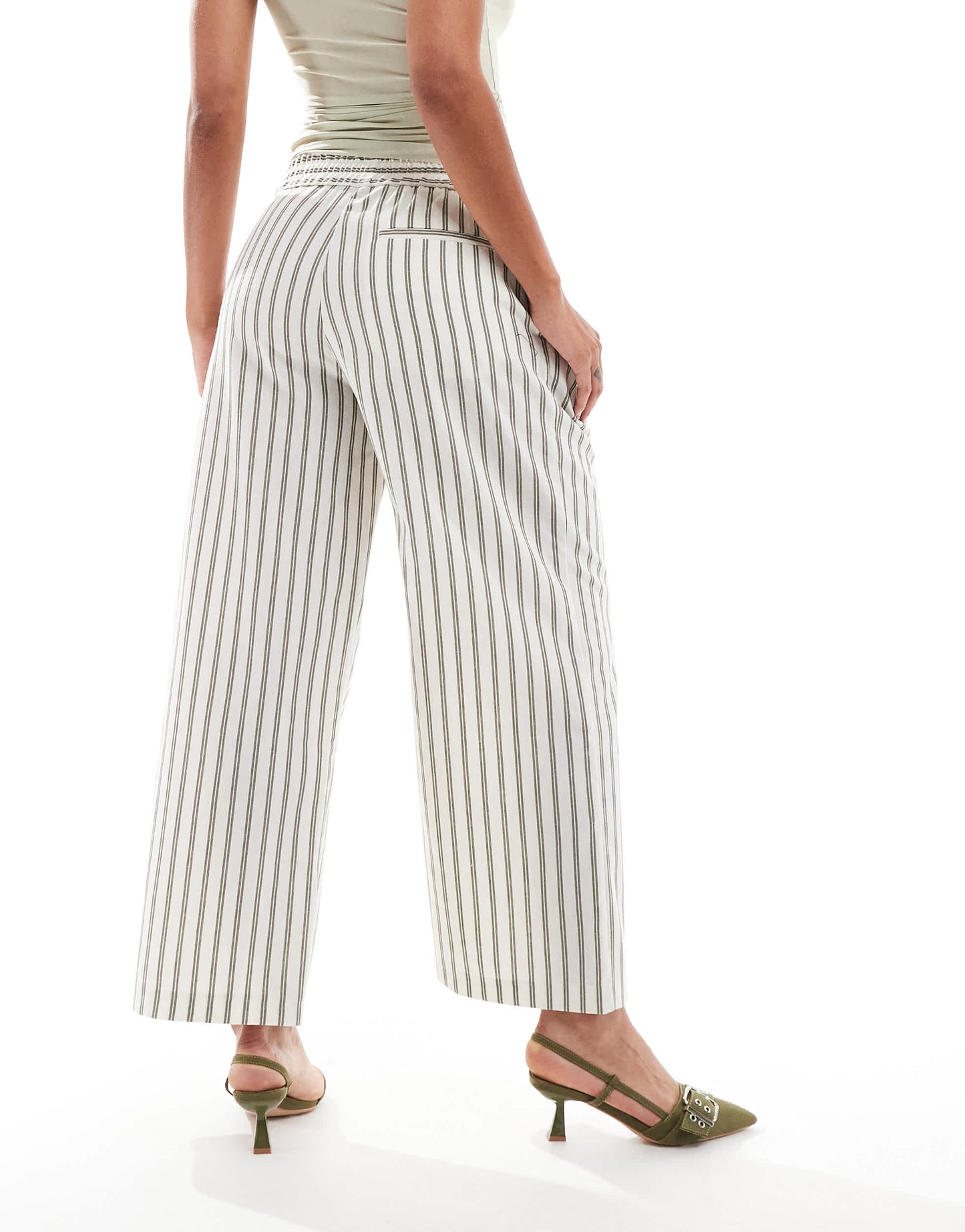 ASOS DESIGN jogger with linen in khaki stripe