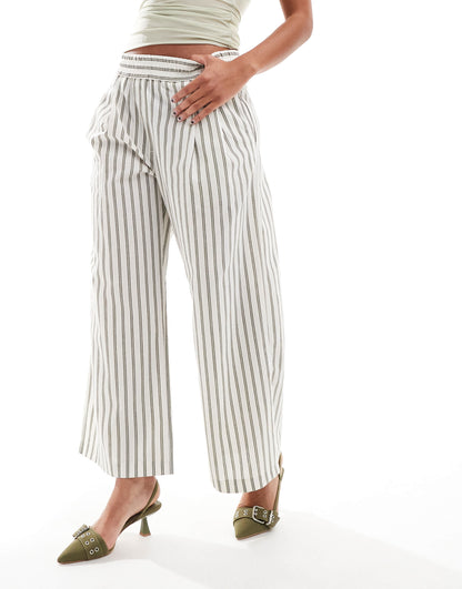 ASOS DESIGN jogger with linen in khaki stripe