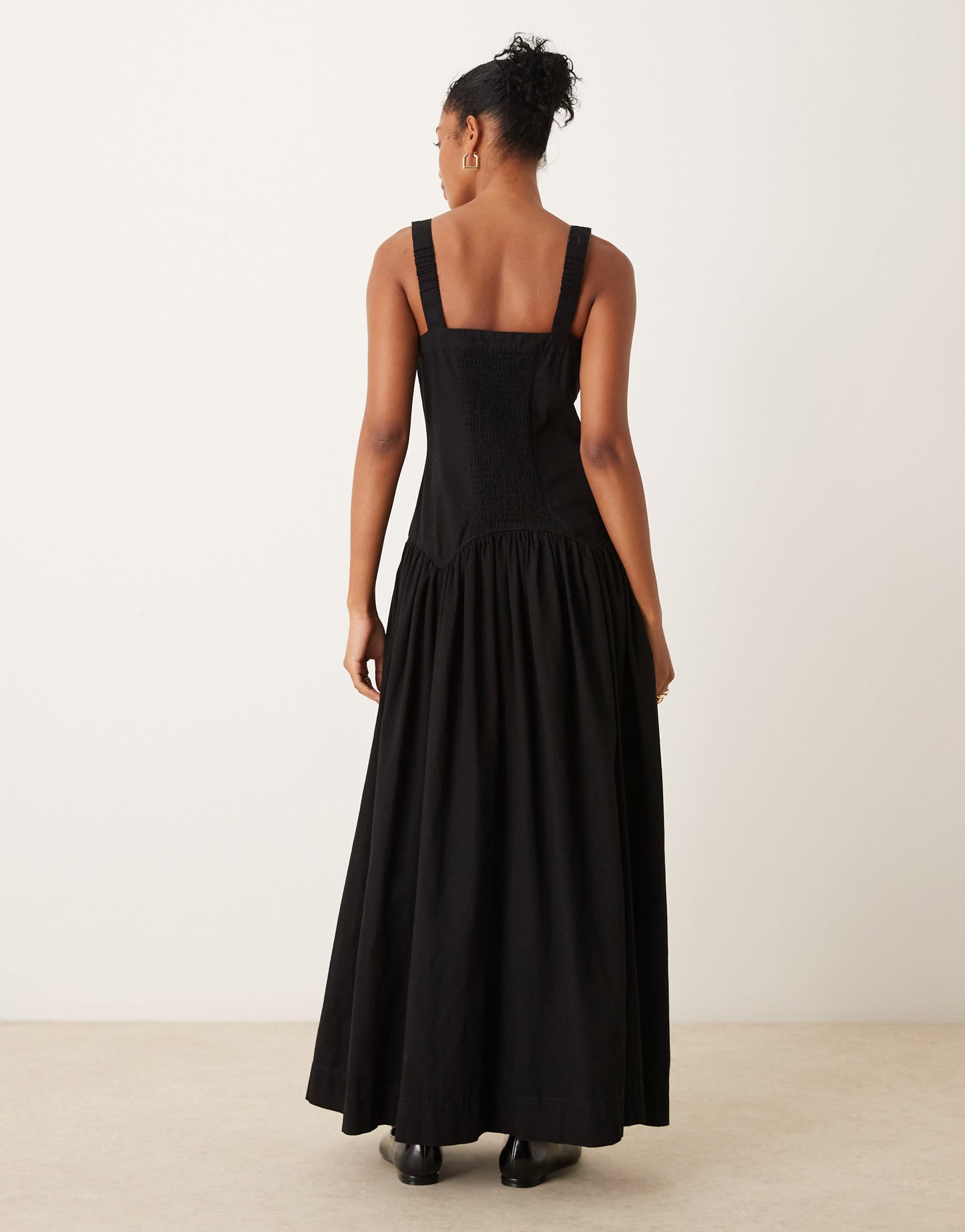 ASOS DESIGN midi zip front corset hem twill smock dress in black