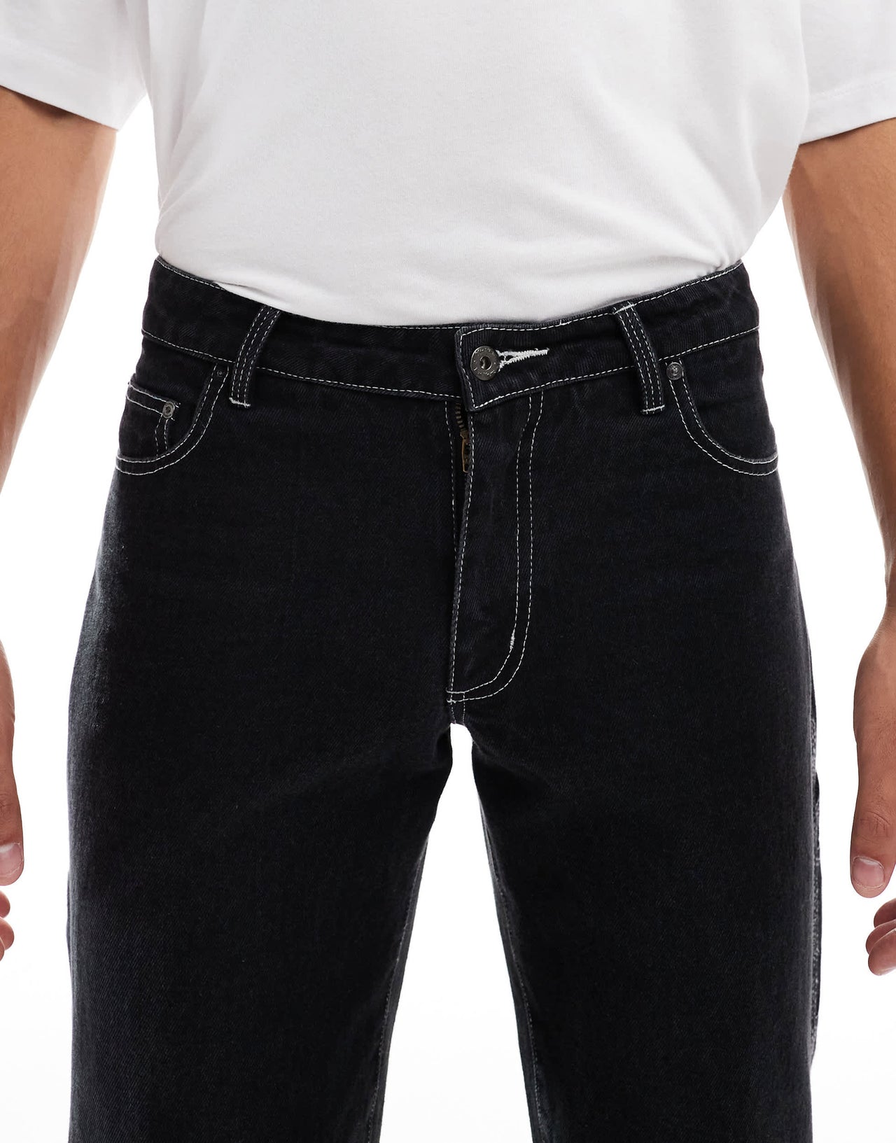 kickers wide leg worker pants in washed denim and embroidered logo