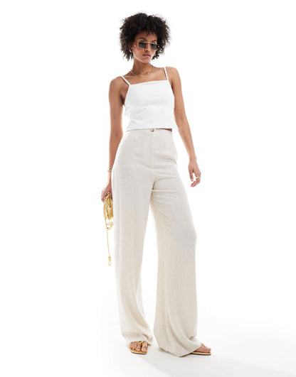 ASOS DESIGN Tall wide leg dad trouser with linen in natural