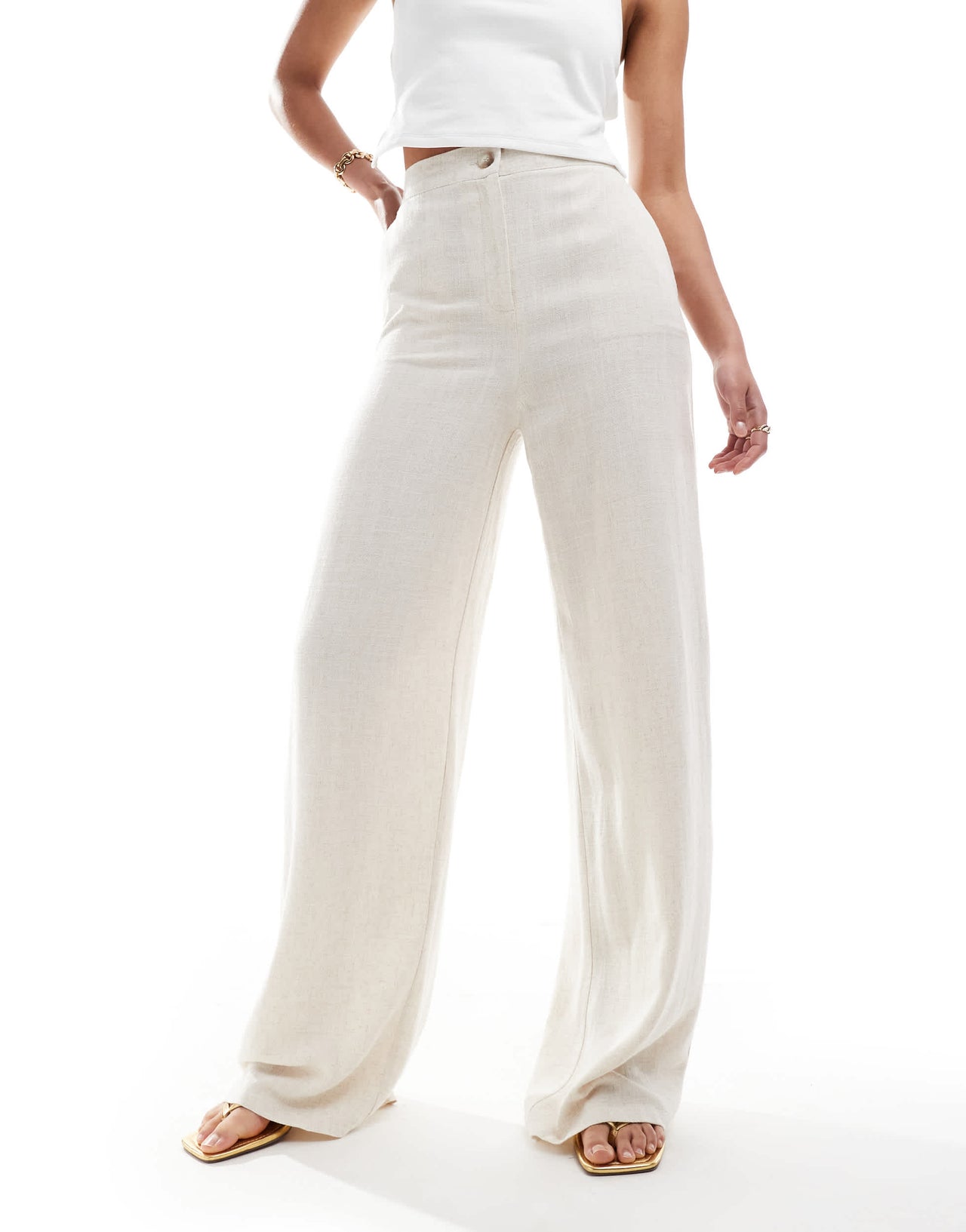 ASOS DESIGN Tall wide leg dad trouser with linen in natural