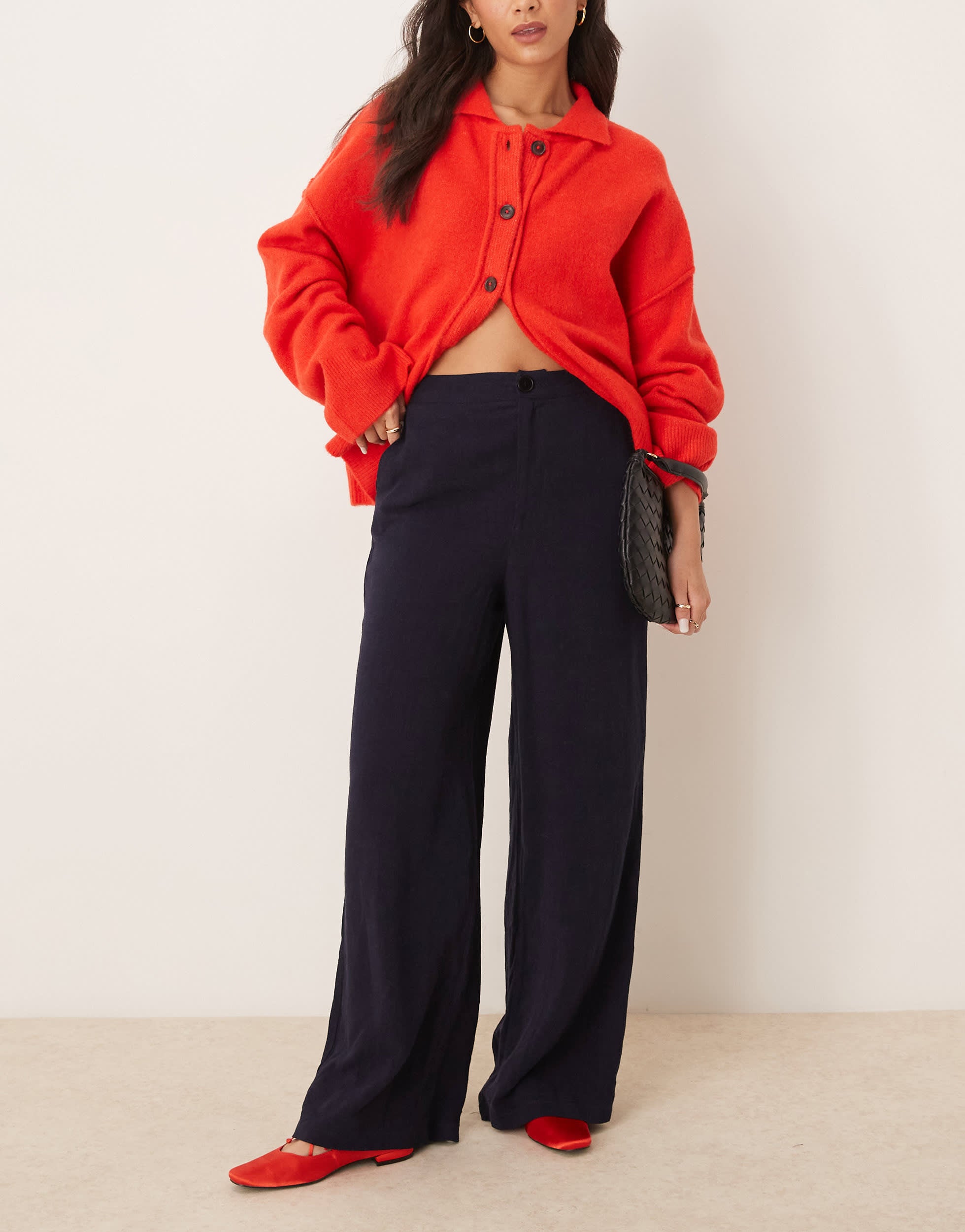 ASOS DESIGN tailored wide leg dad trousers in navy