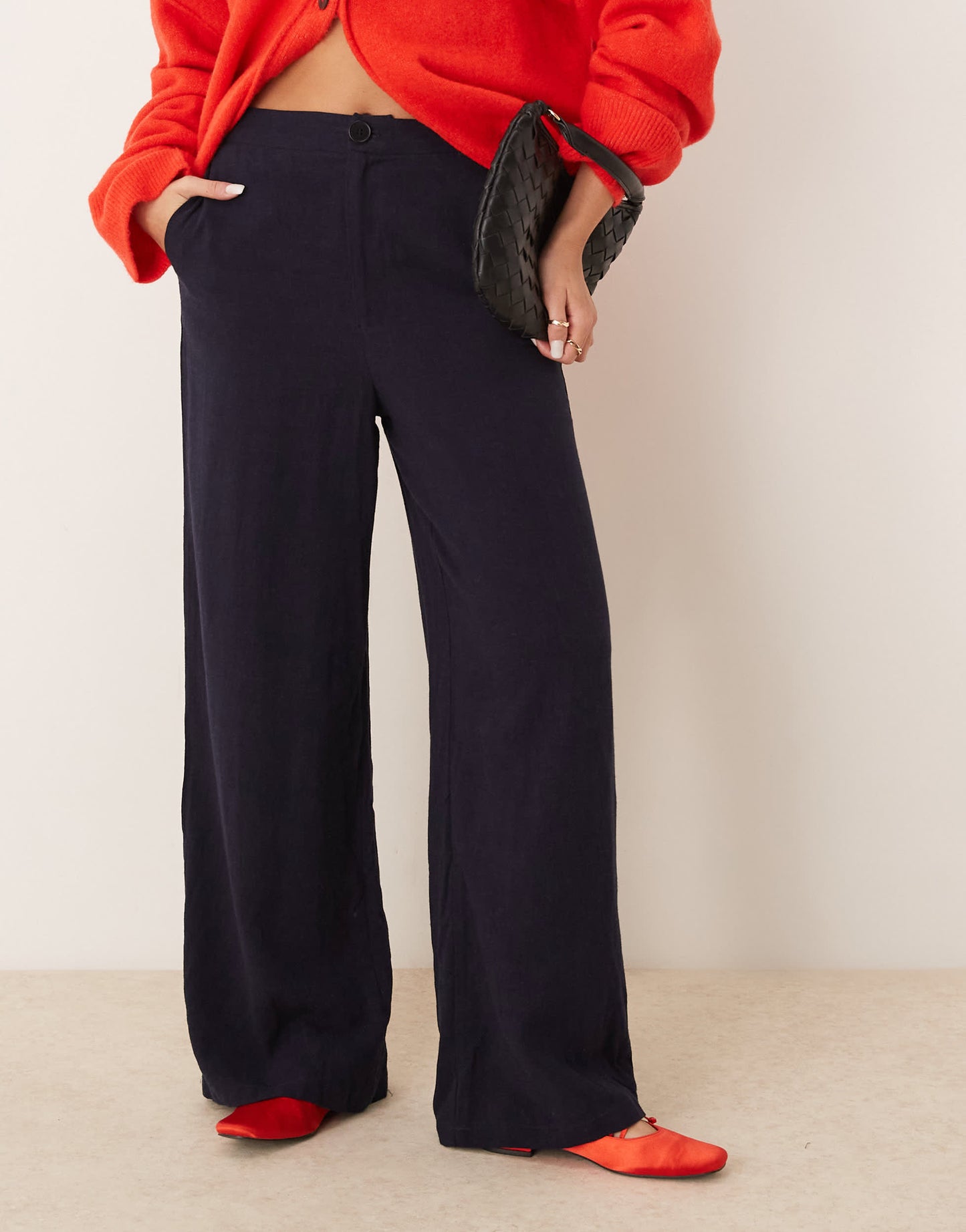 ASOS DESIGN tailored wide leg dad trousers in navy