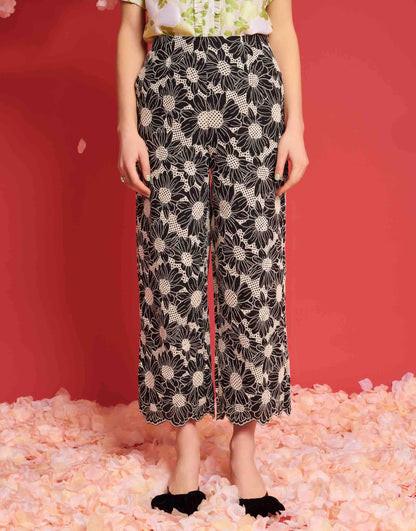 Dream Sister Jane flower embroidered trouser co-ord in black