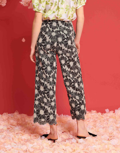 Dream Sister Jane flower embroidered trouser co-ord in black