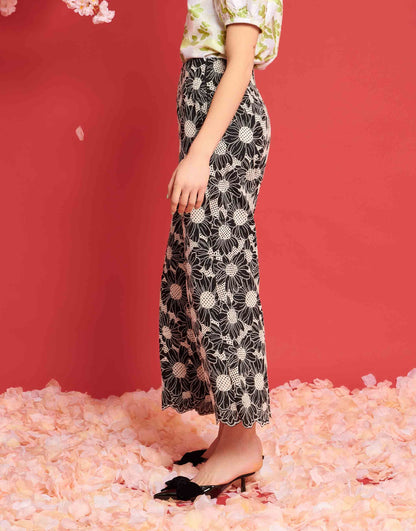 Dream Sister Jane flower embroidered trouser co-ord in black