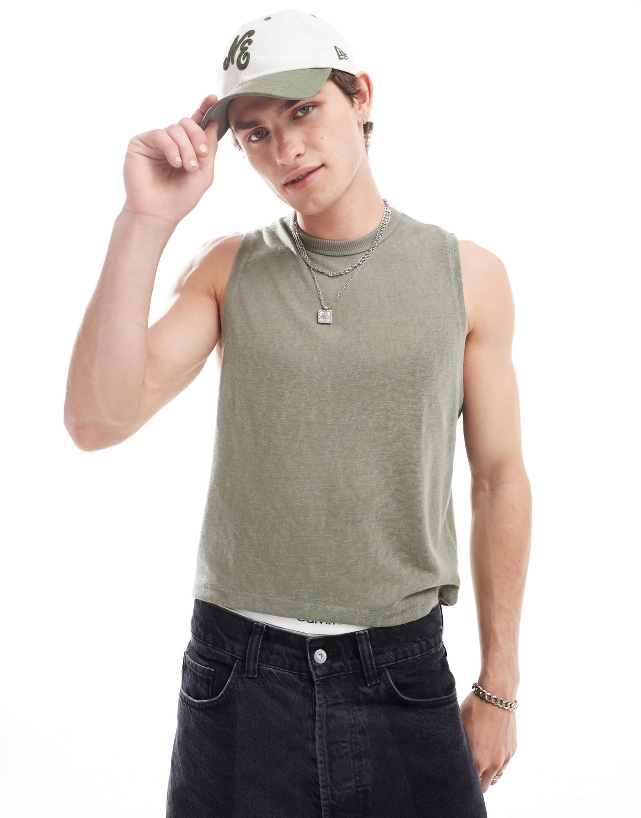 ASOS DESIGN linen look boxy vest in khaki