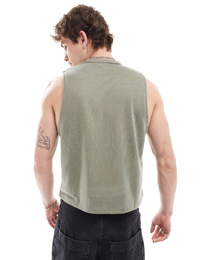ASOS DESIGN linen look boxy vest in khaki