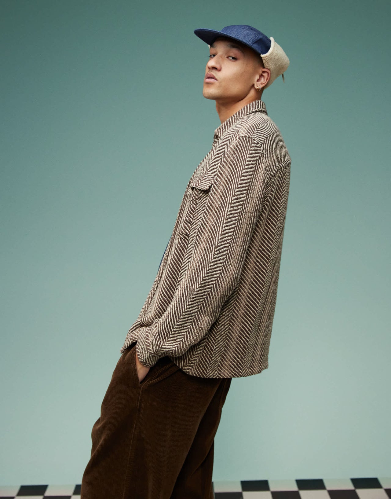 ASOS DESIGN boxy herringbone overshirt in brown