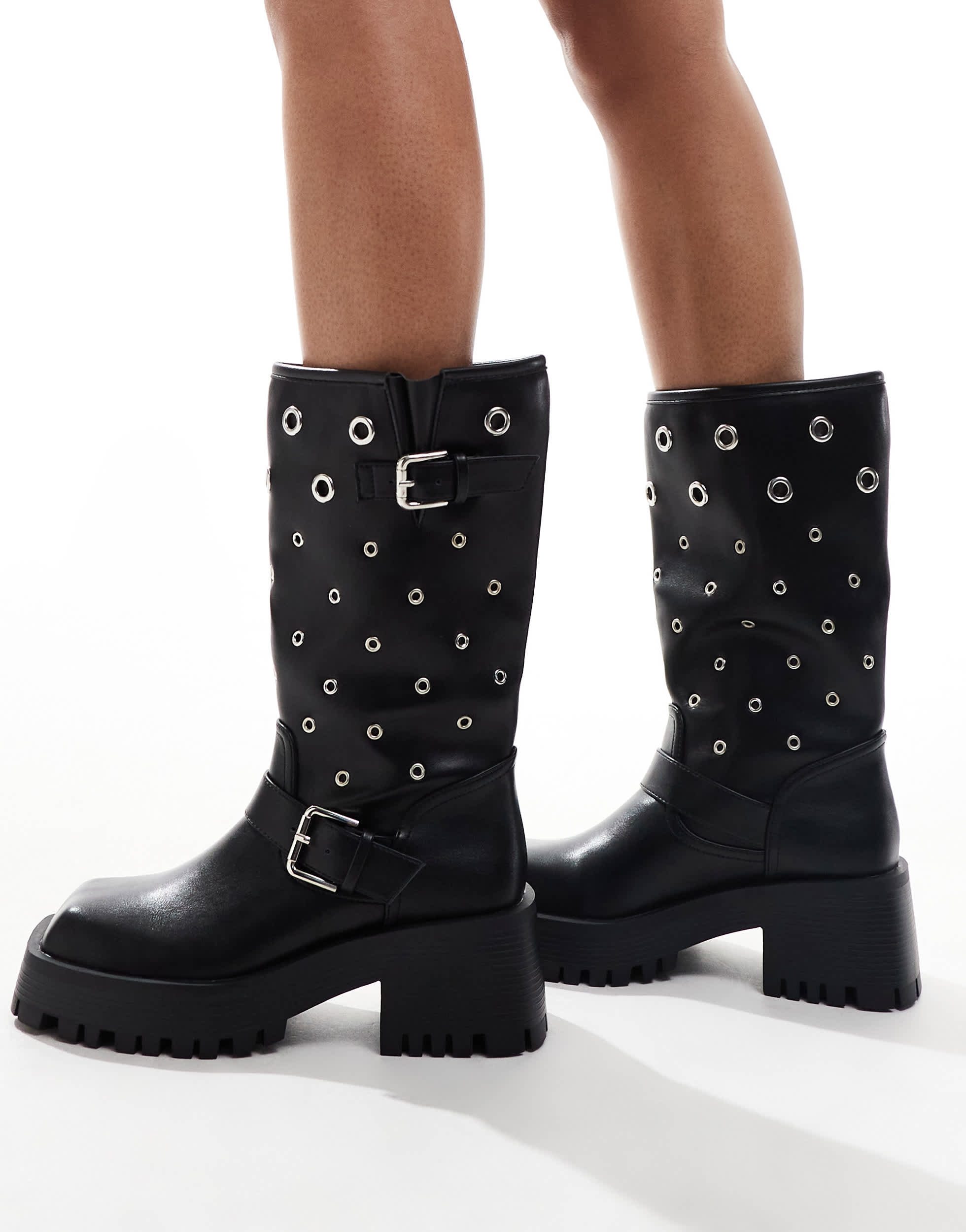 RAID Jaanvi biker knee boots with eyelets in black
