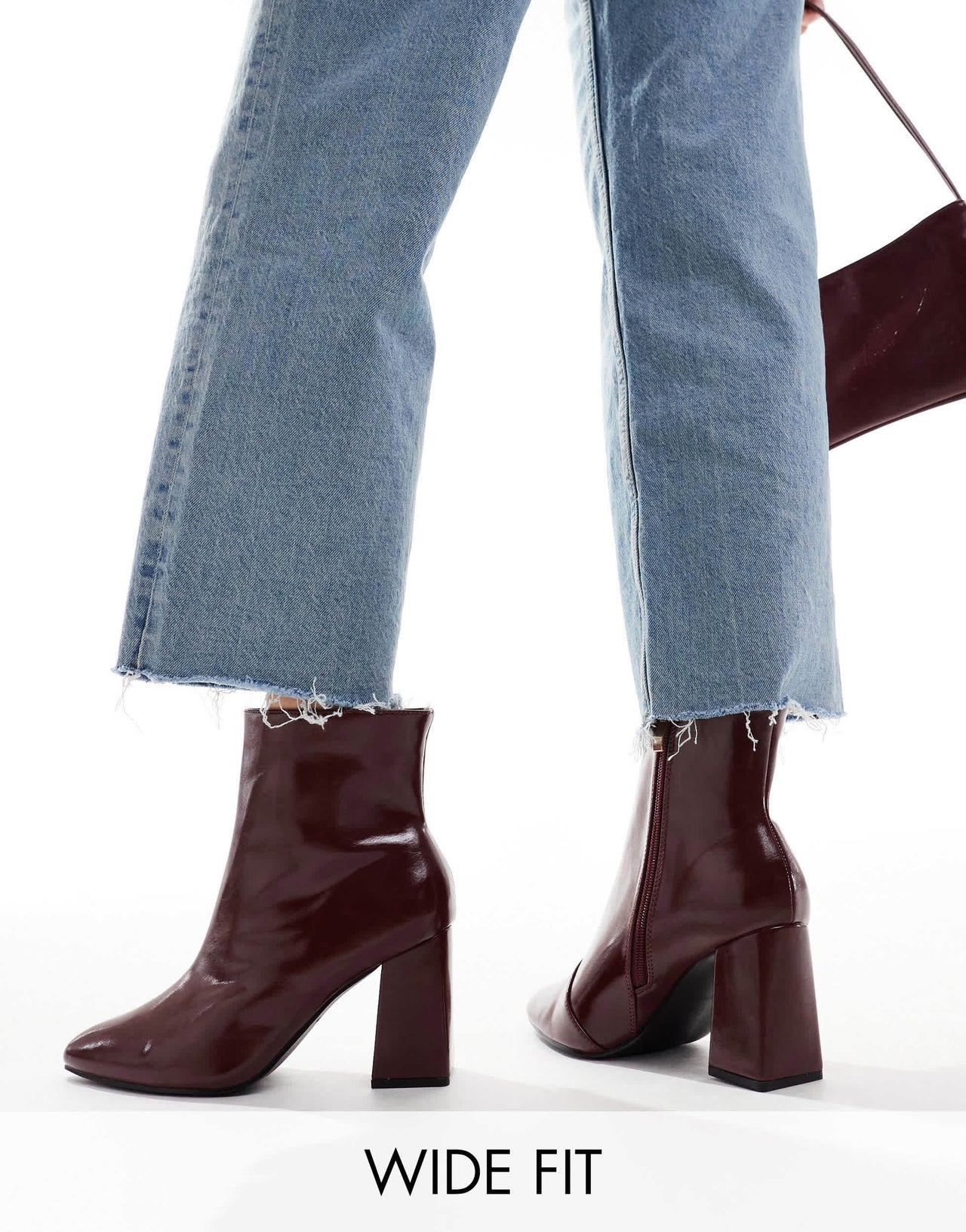 RAID Wide Fit Tetlee block heel ankle boots in burdundy patent