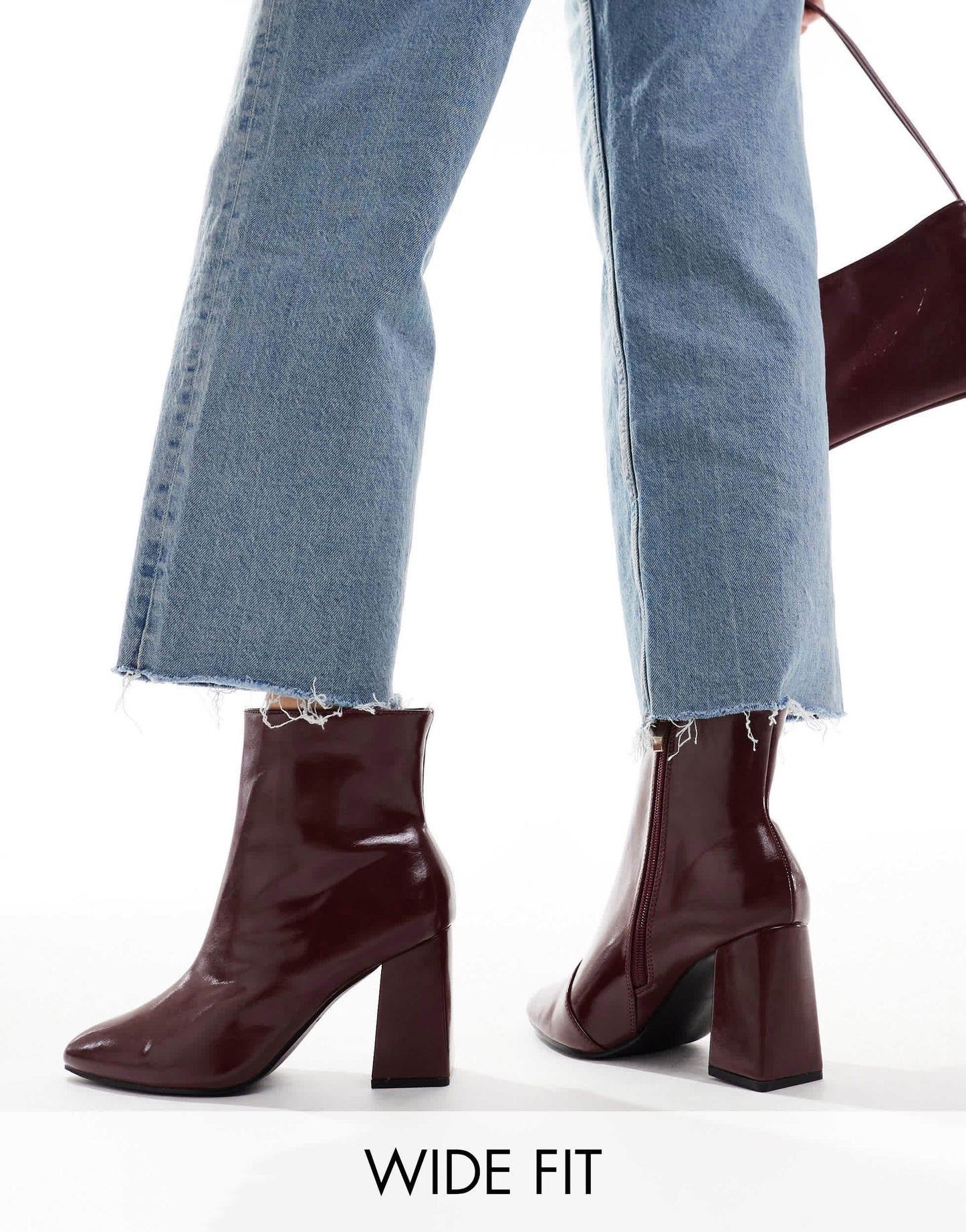 RAID Wide Fit Tetlee block heel ankle boots in burdundy patent