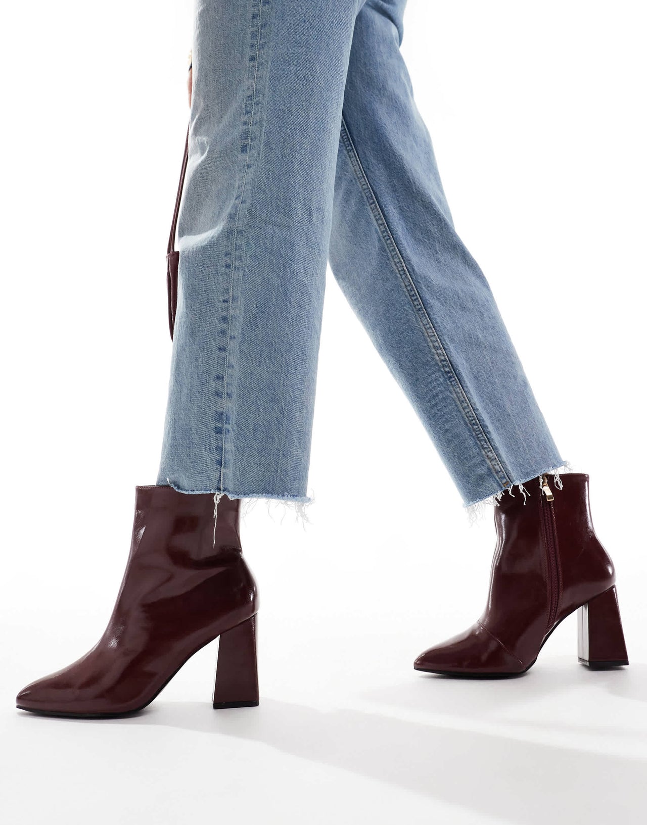 RAID Wide Fit Tetlee block heel ankle boots in burdundy patent