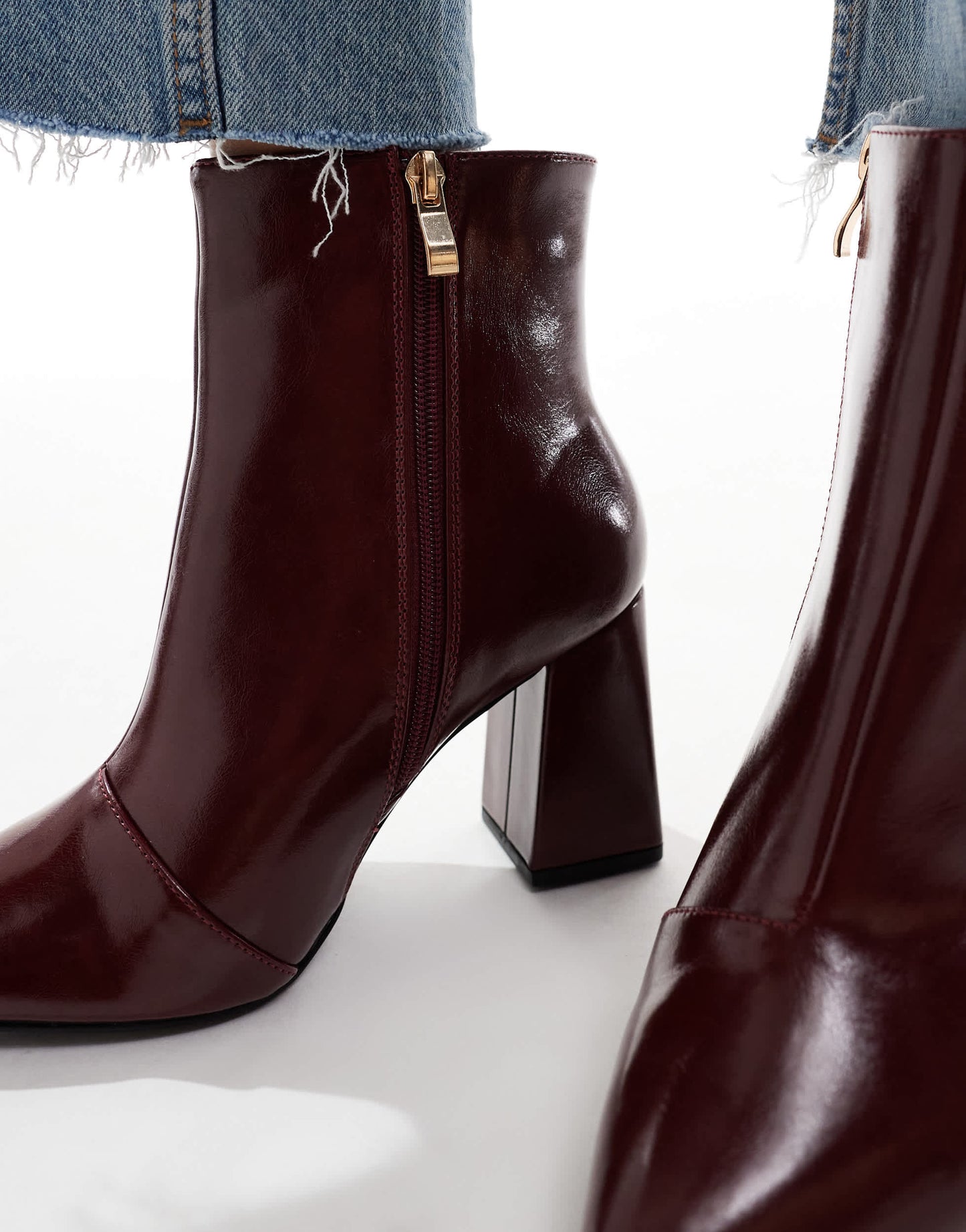 RAID Wide Fit Tetlee block heel ankle boots in burdundy patent