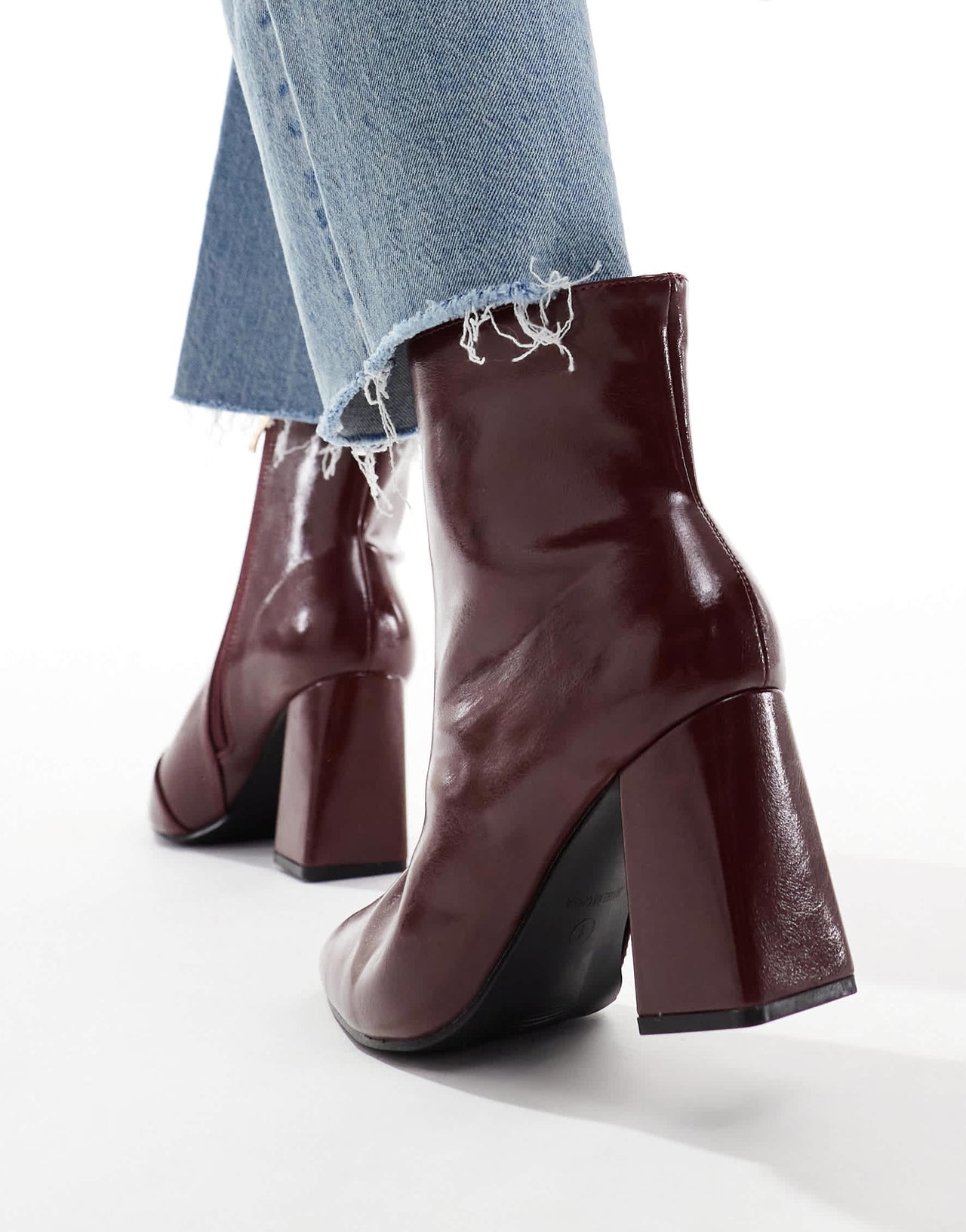 RAID Wide Fit Tetlee block heel ankle boots in burdundy patent