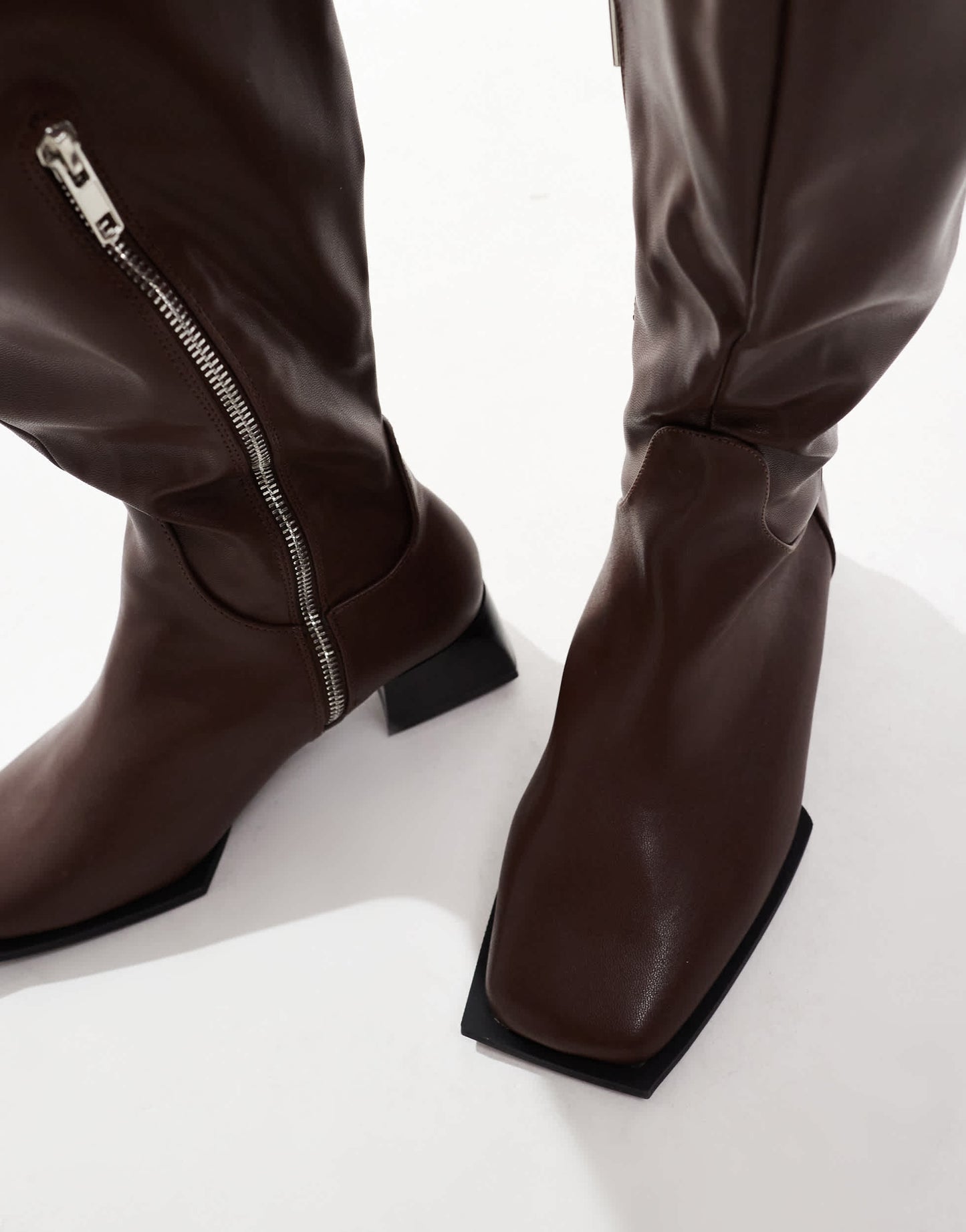 RAID Wide Fit Elixir knee boots with square toe in brown
