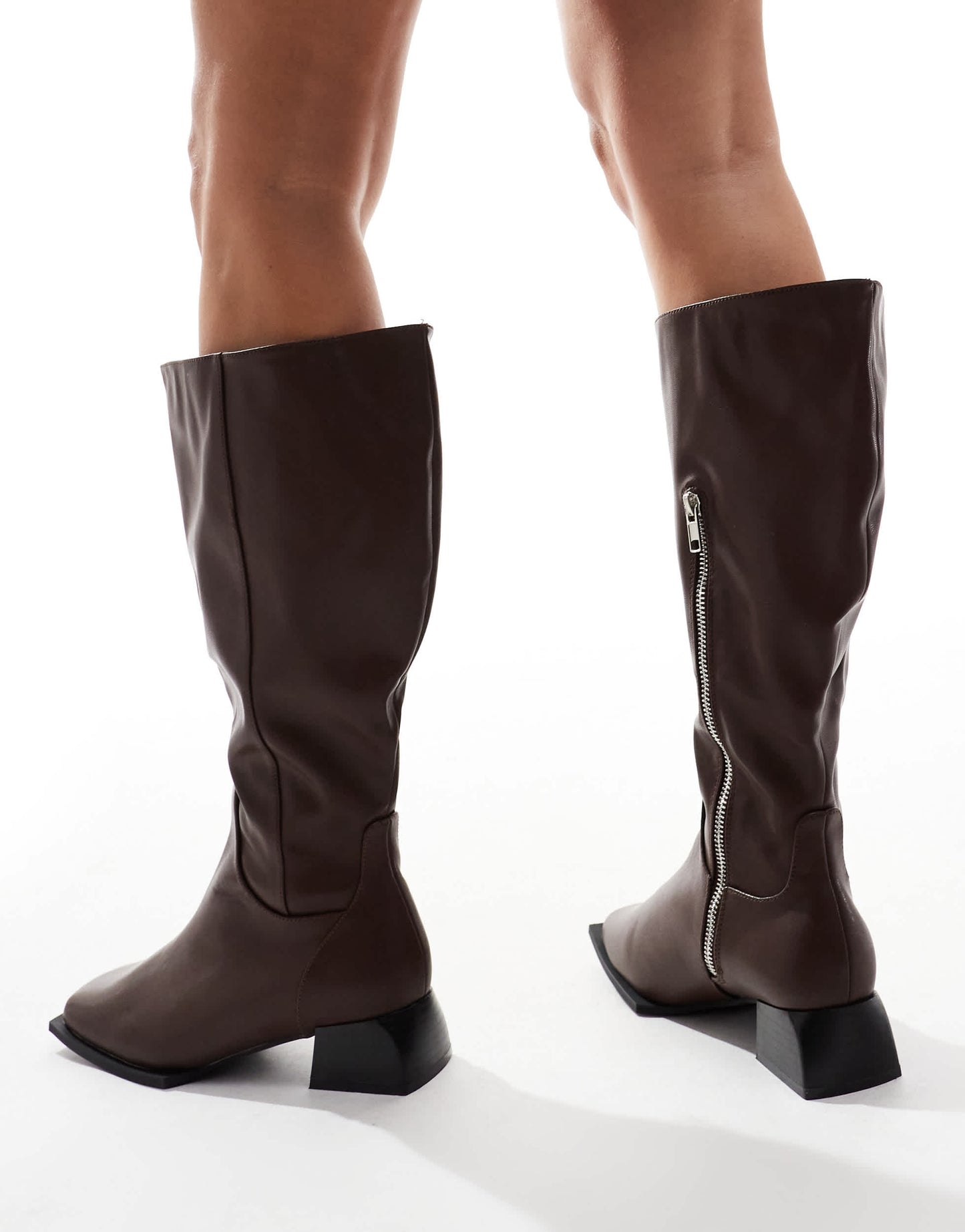RAID Wide Fit Elixir knee boots with square toe in brown
