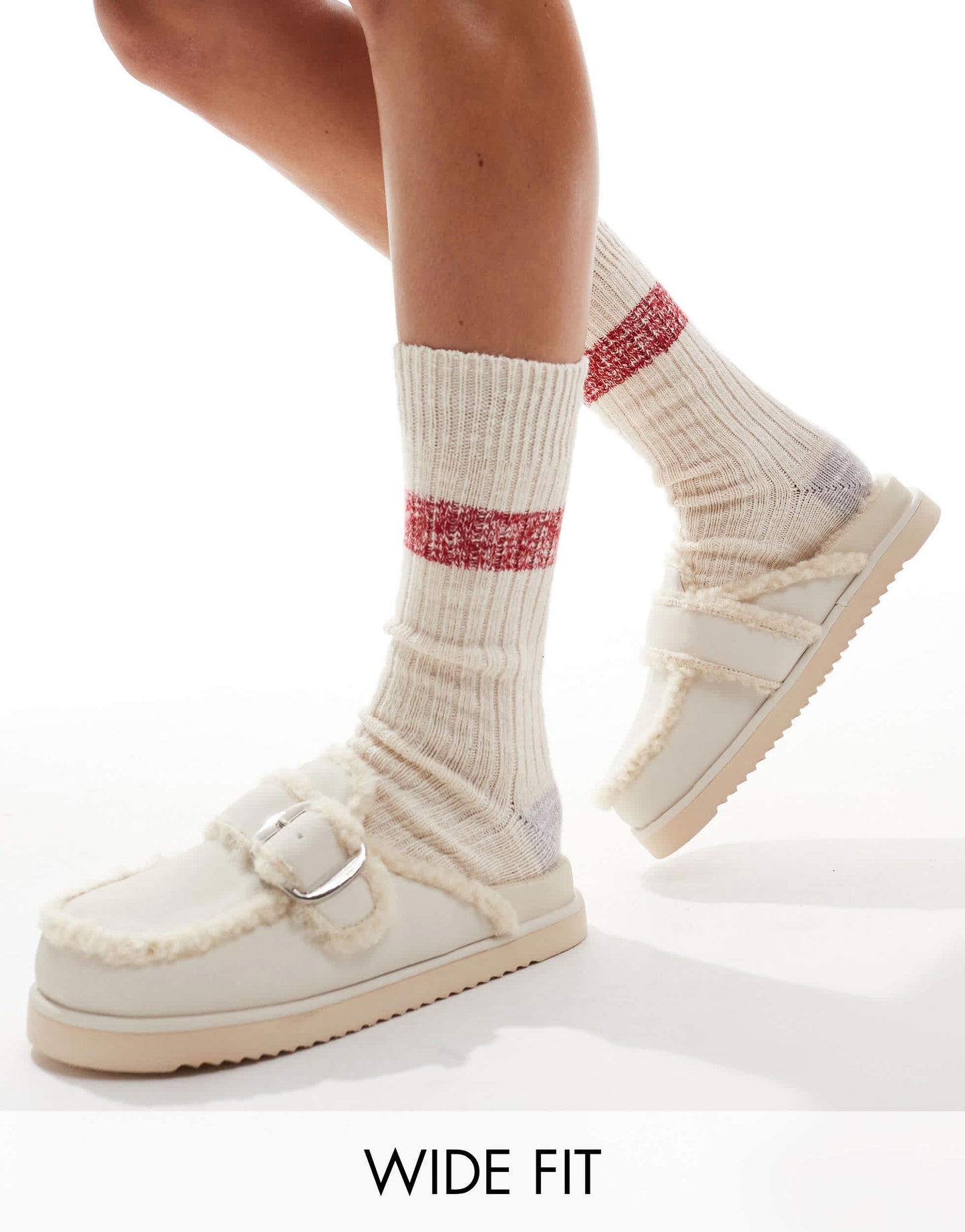 RAID Wide Fit Kylie teddy mules in beige