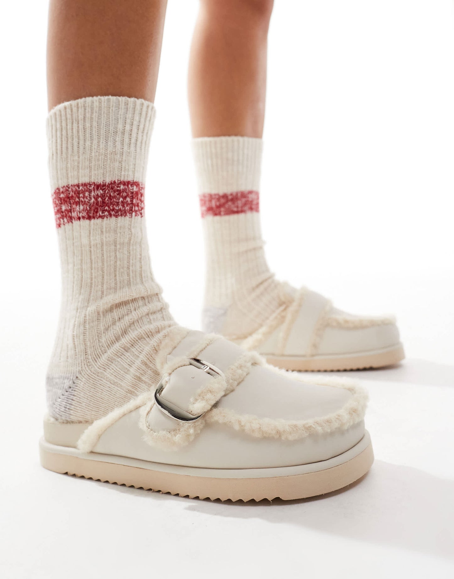 RAID Wide Fit Kylie teddy mules in beige