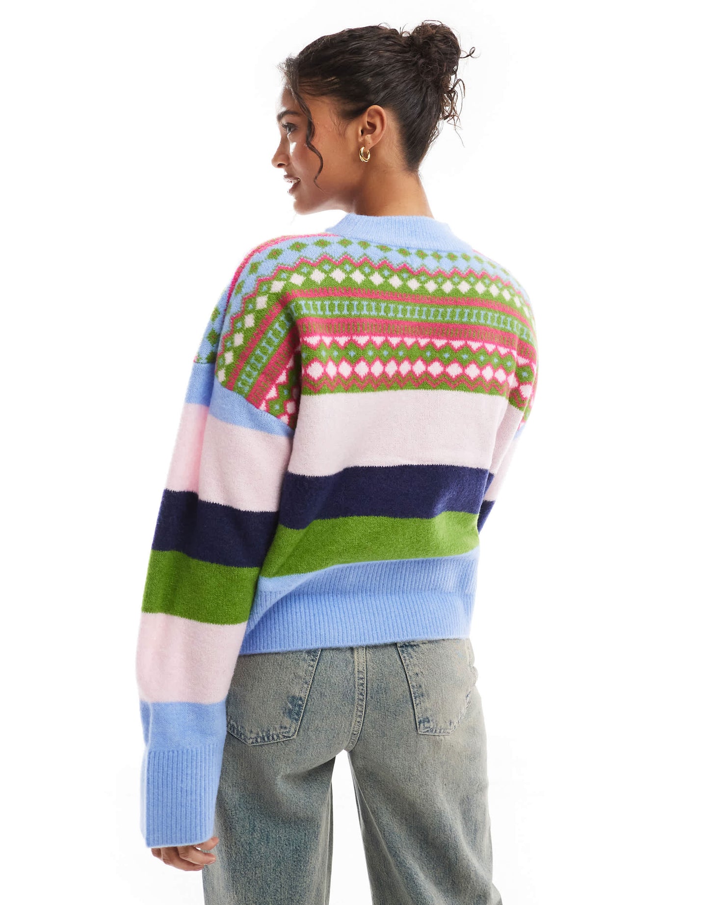 ASOS DESIGN slogan christmas jumper in multi stripe