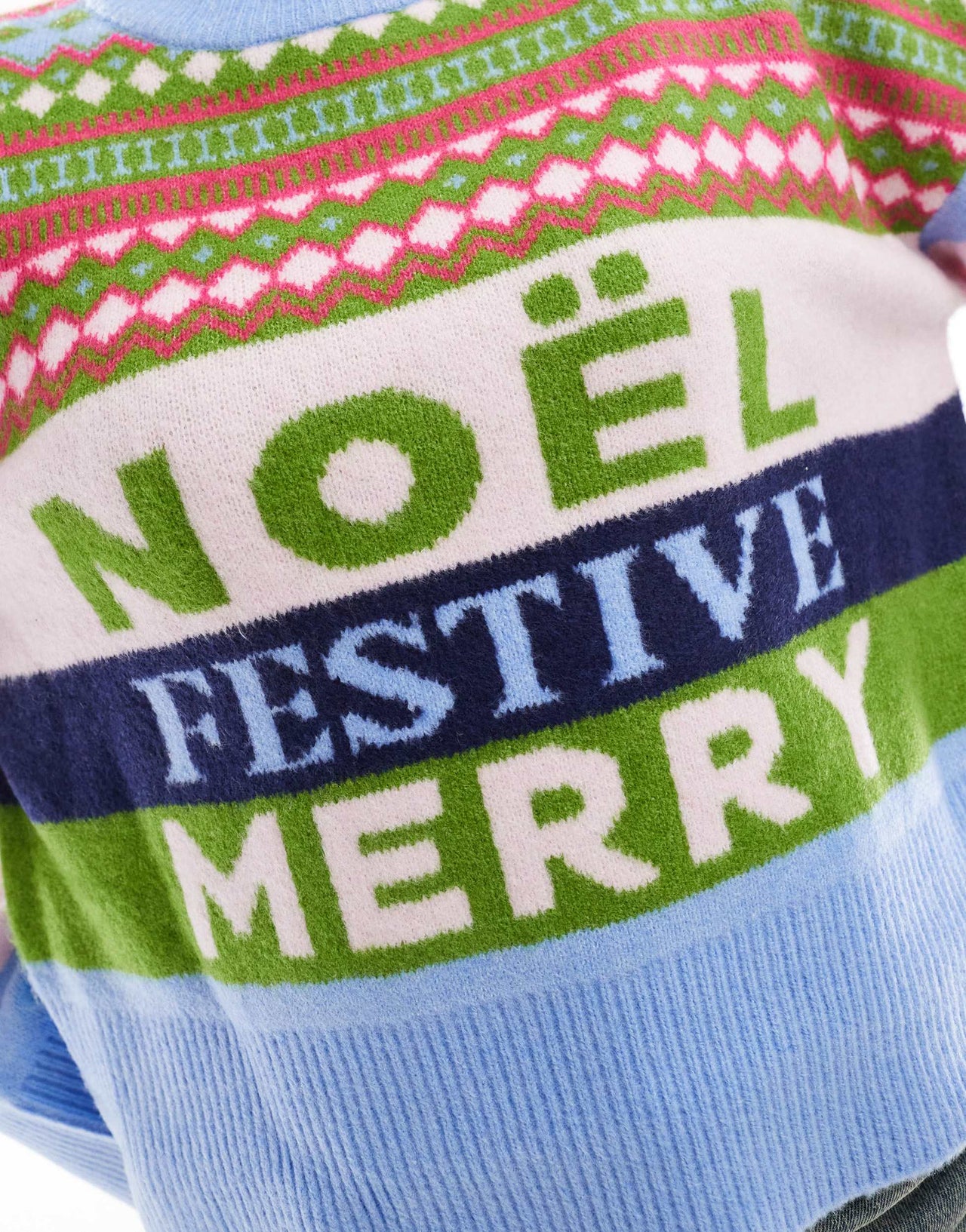 ASOS DESIGN slogan christmas jumper in multi stripe