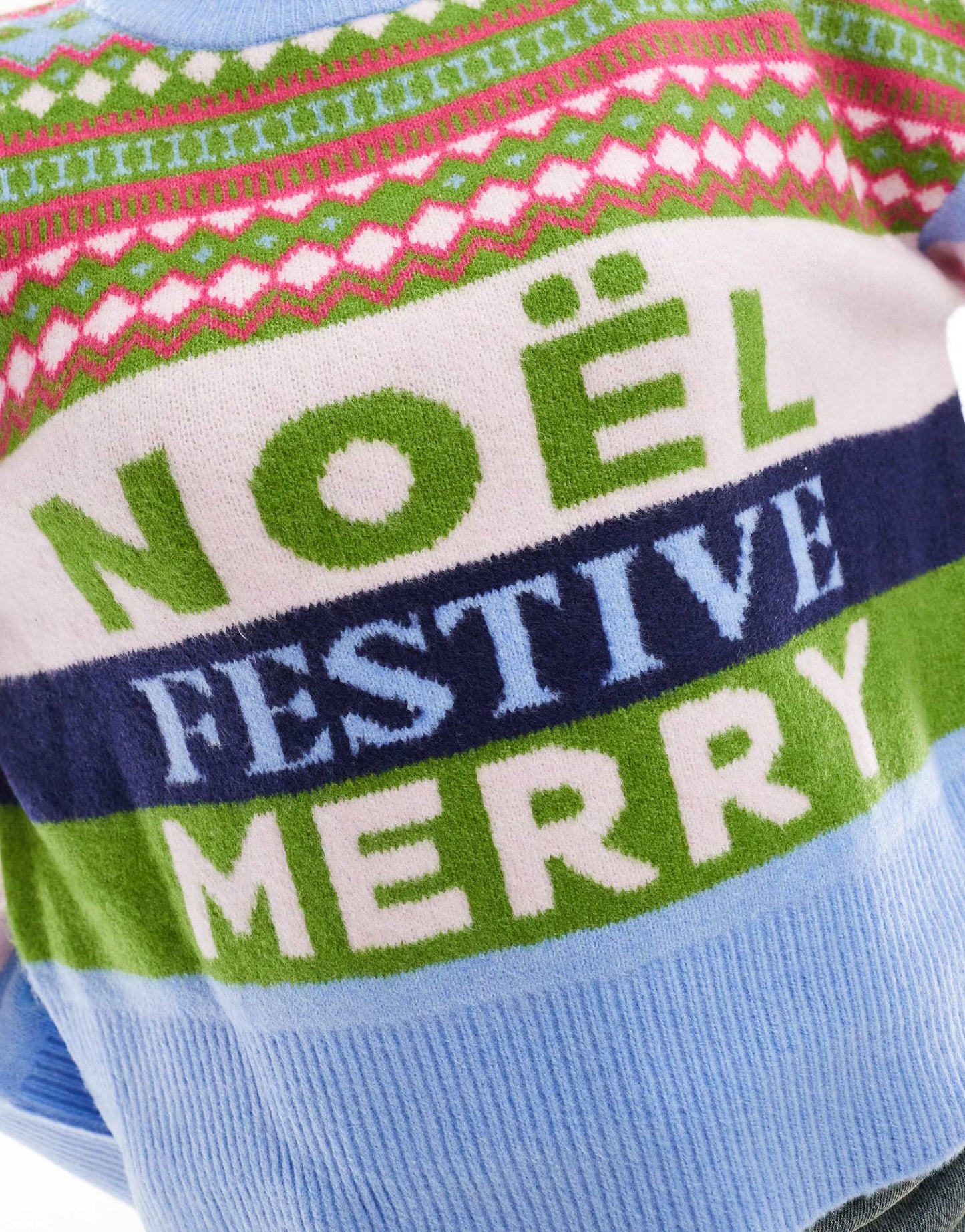 ASOS DESIGN slogan christmas jumper in multi stripe