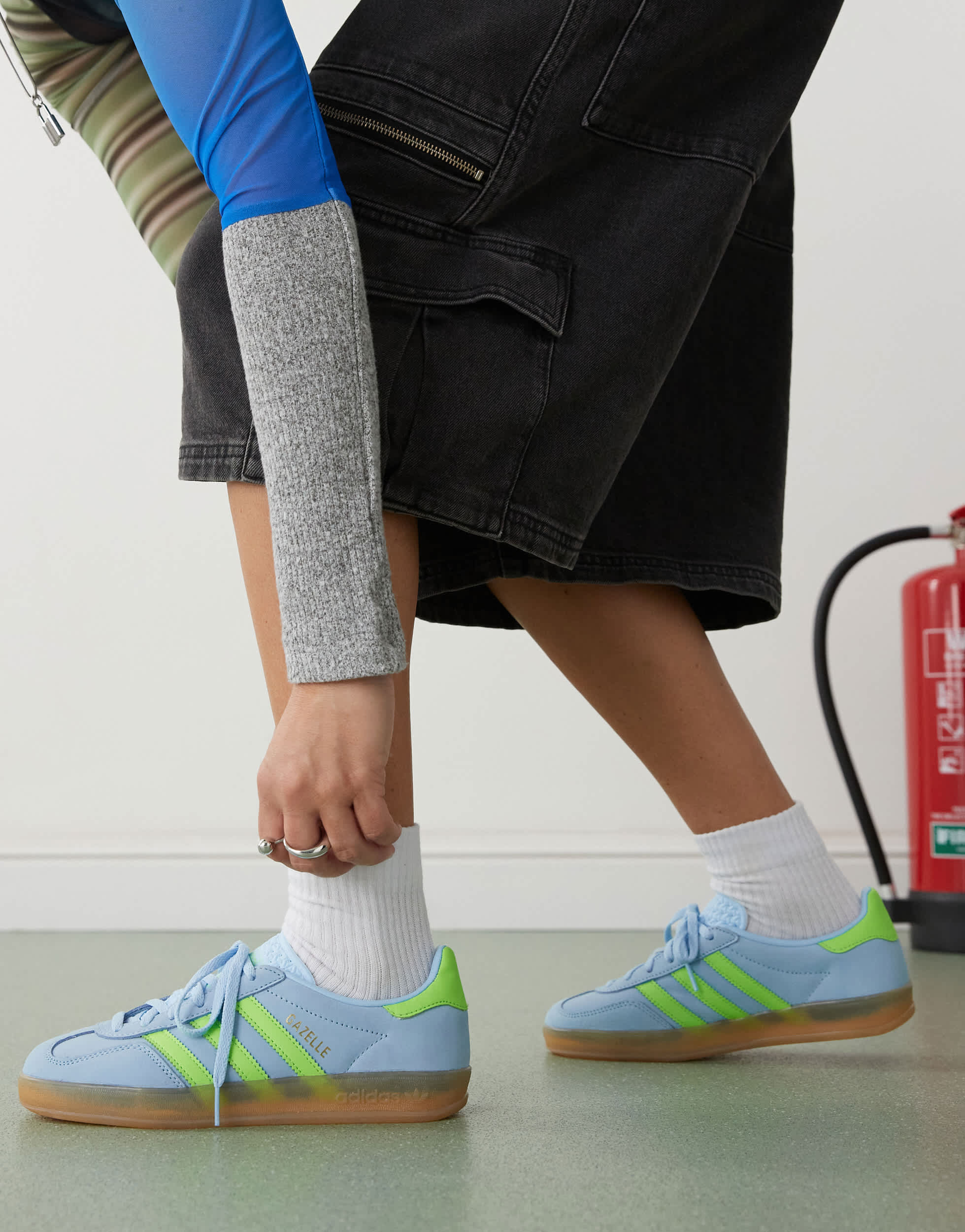 adidas Originals Gazelle Indoor trainers in blue and green nubuck