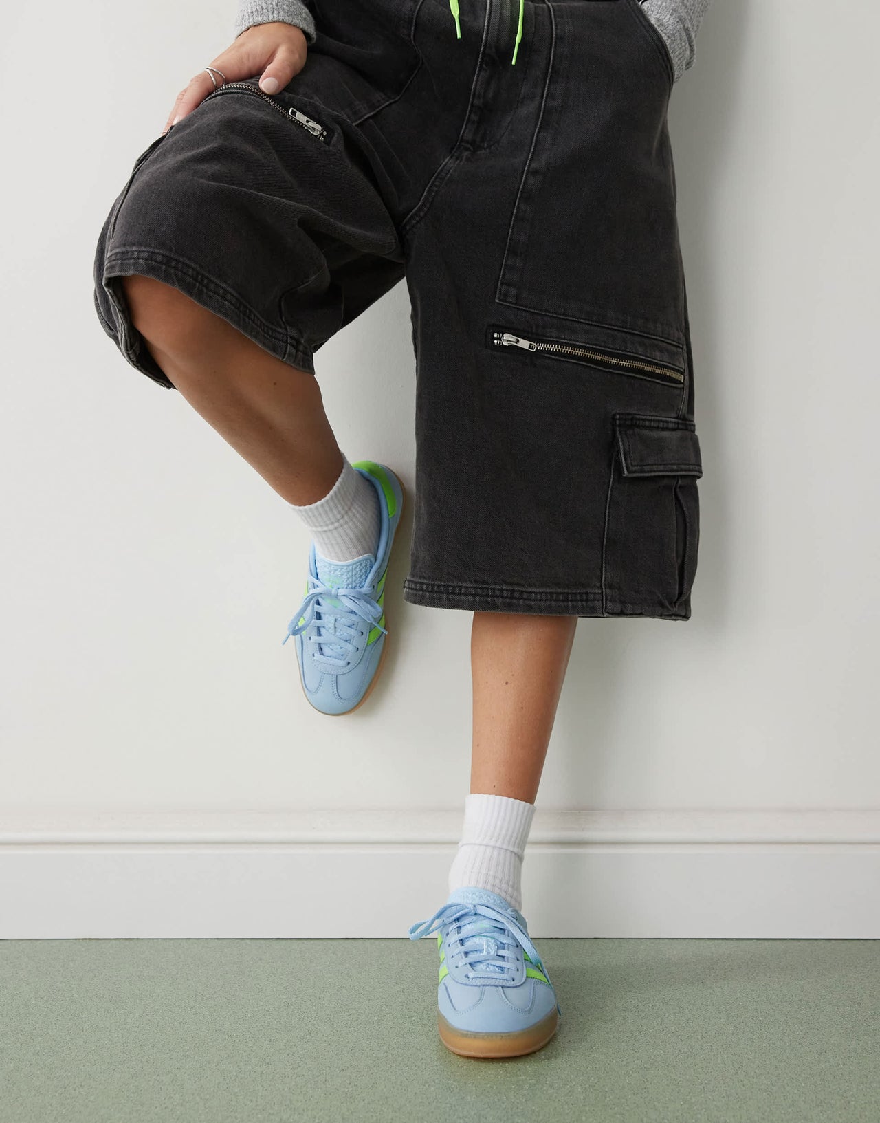 adidas Originals Gazelle Indoor trainers in blue and green nubuck