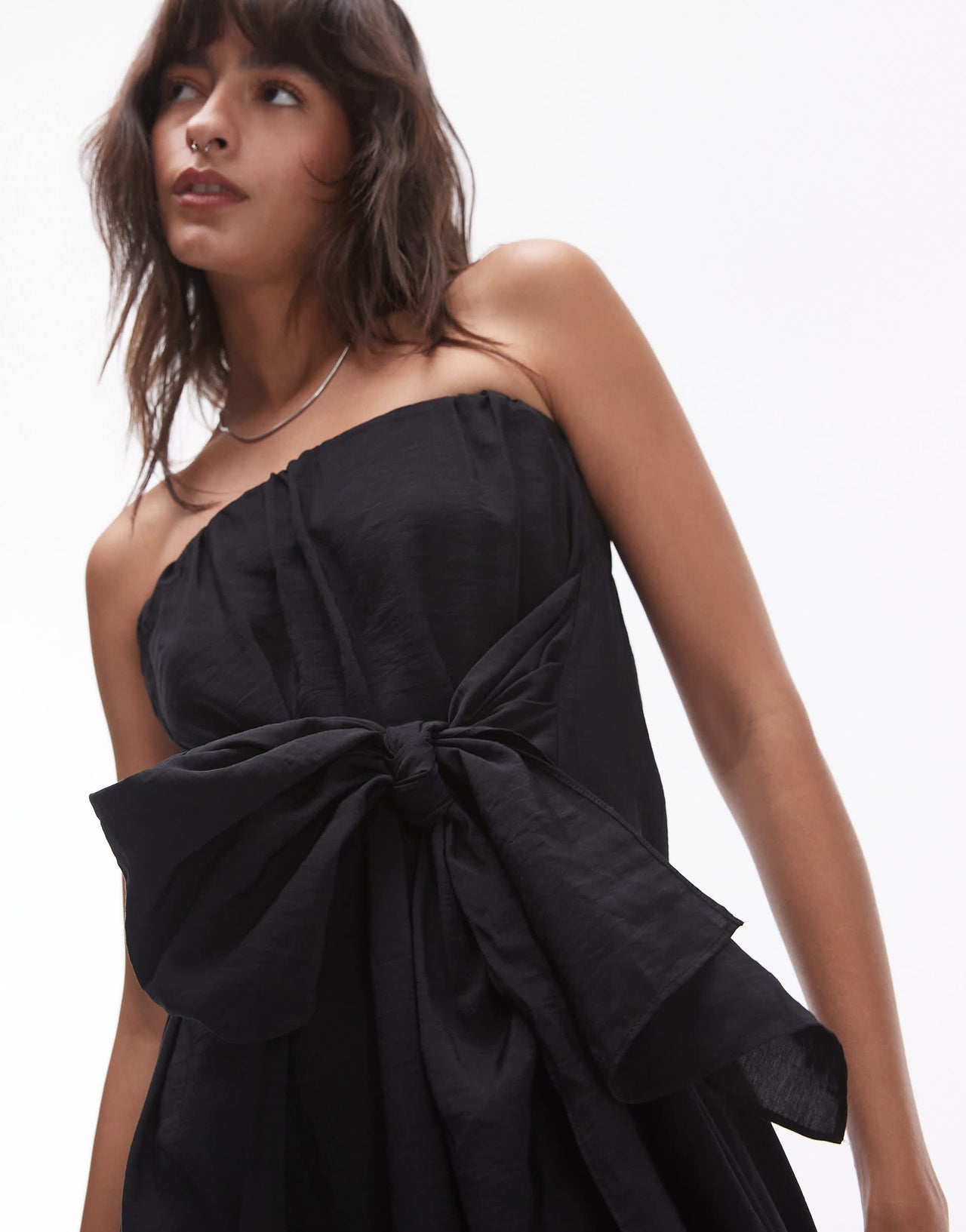 Topshop tie front bandaeu dress in black