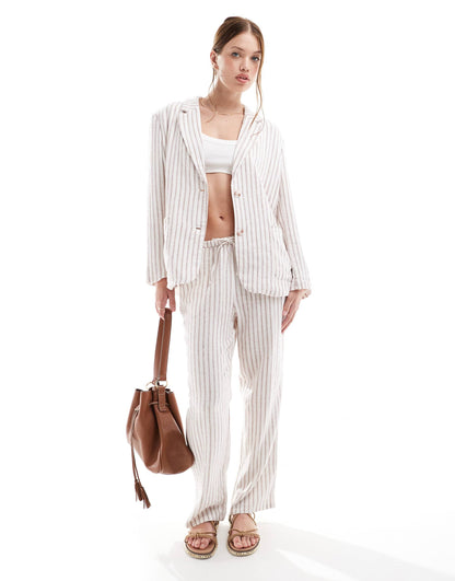 Vero Moda linen blend oversized blazer co-ord in terracotta stripe