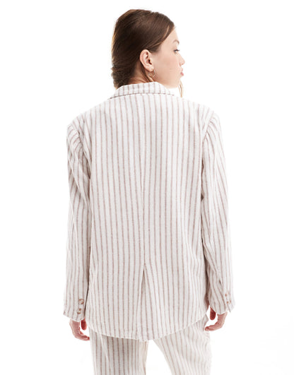 Vero Moda linen blend oversized blazer co-ord in terracotta stripe