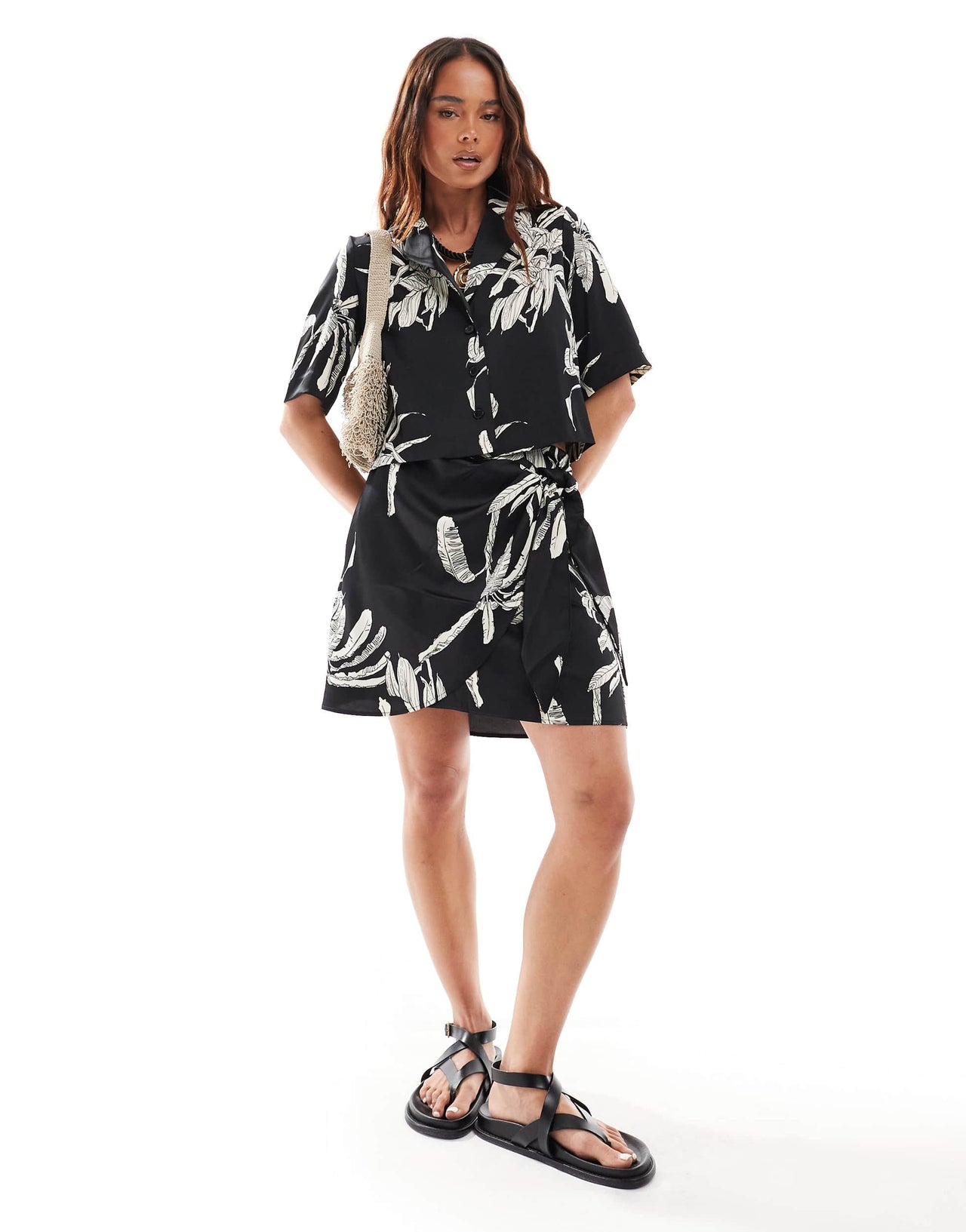 Vero Moda Aware wrap mini skirt co-ord in palm print