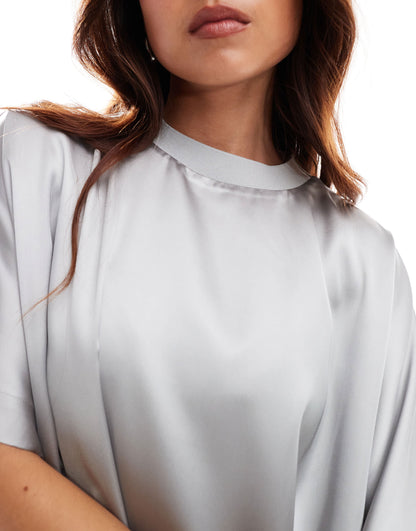 ASOS DESIGN satin oversized mini tshirt dress in silver