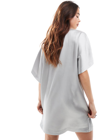 ASOS DESIGN satin oversized mini tshirt dress in silver