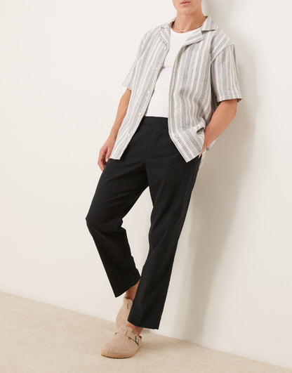 Abercrombie & Fitch pull on linen pleated loose fit trousers in black