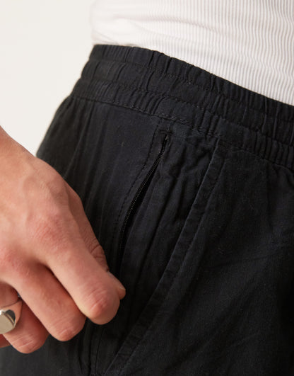 Abercrombie & Fitch pull on linen pleated loose fit trousers in black