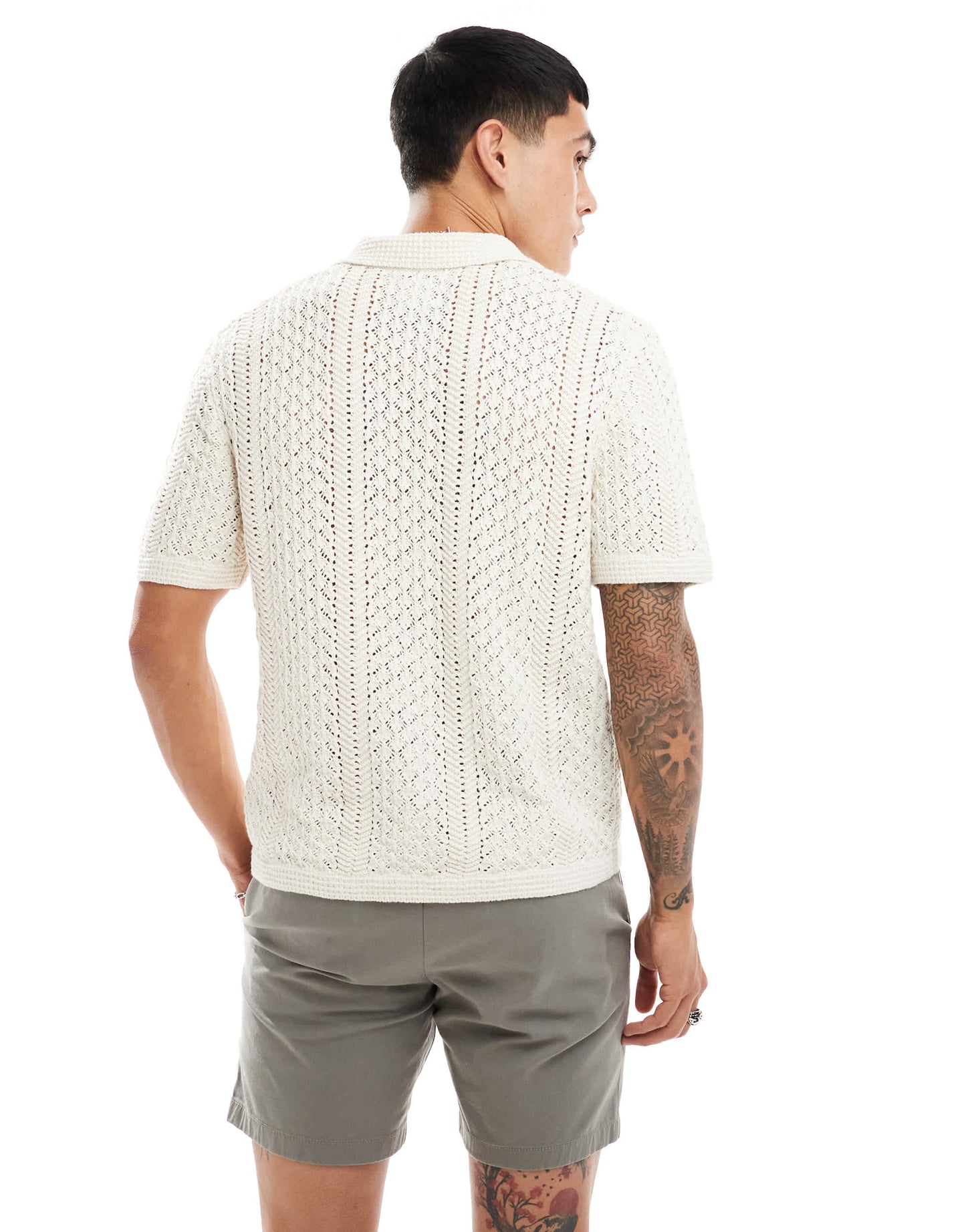 Abercrombie & Fitch buttonthrough open stitch knit polo in cream