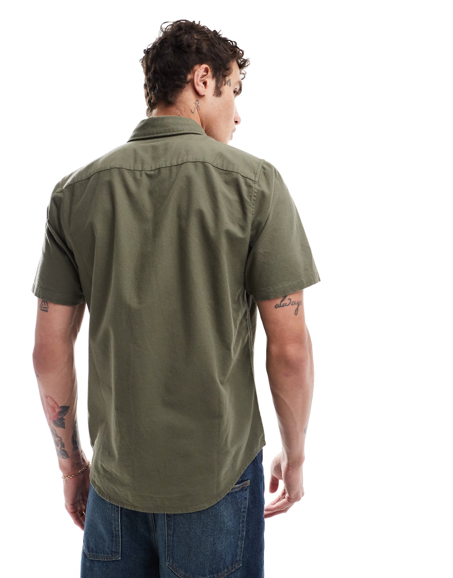 Abercrombie & Fitch short sleeve elevated icon logo oxford shirt in dark green
