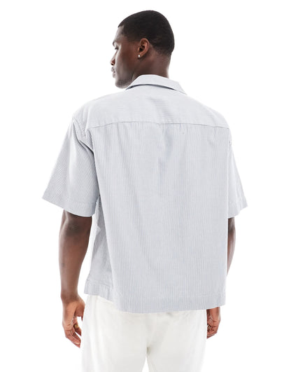 Abercrombie & Fitch short sleeve workwear railroad stripe twill shirt in grey