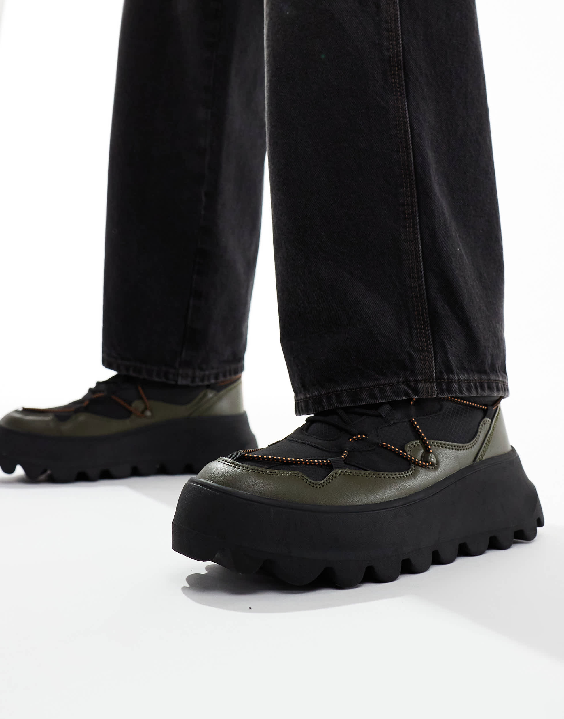 ASOS DESIGN lace up hiker boots in khaki with chunky sole