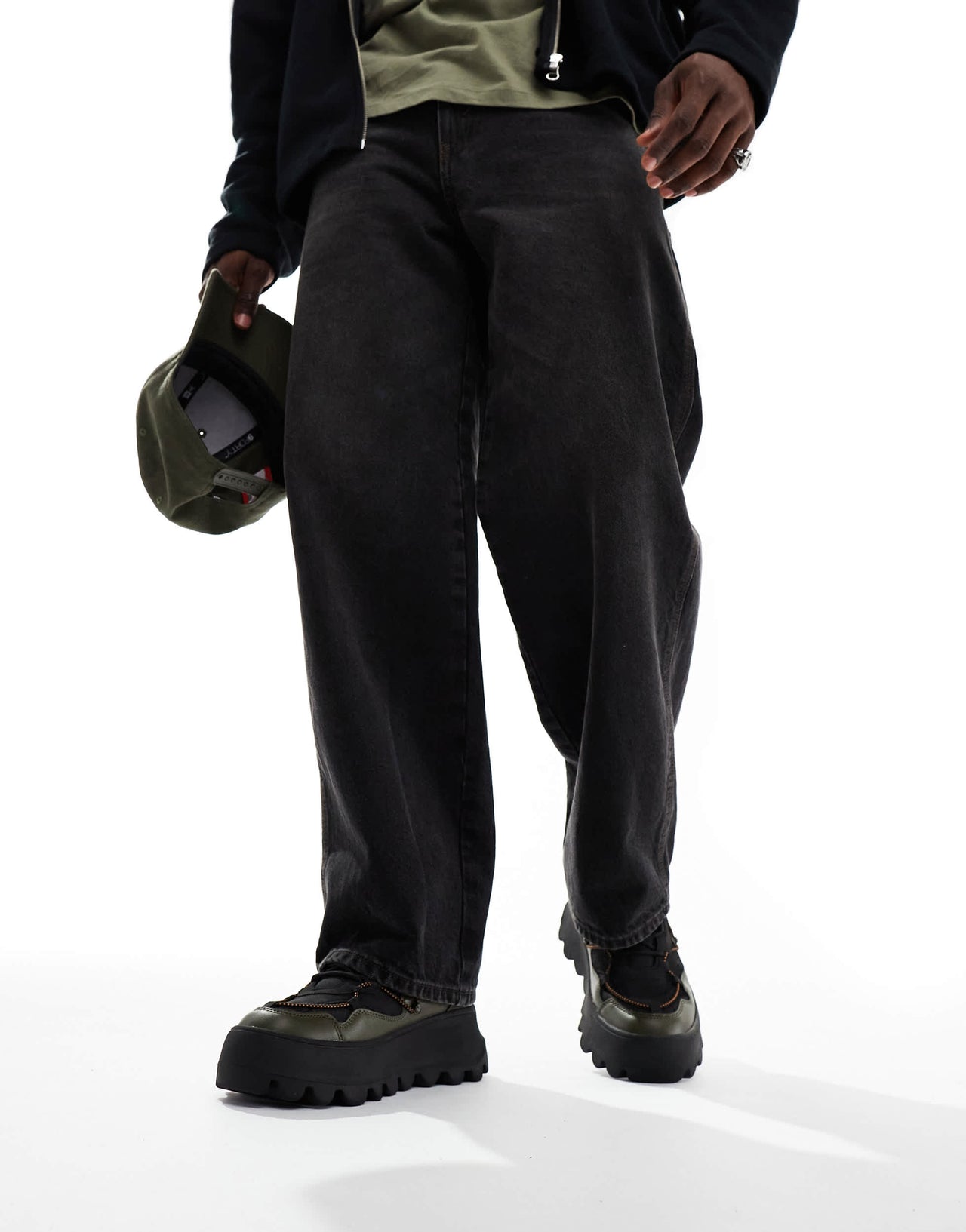 ASOS DESIGN lace up hiker boots in khaki with chunky sole